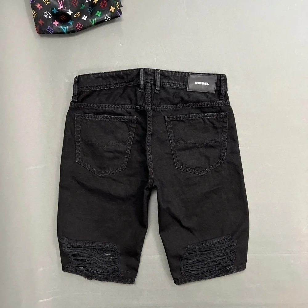 DIESEL Black Jean Shorts Distressed Ripped Knee